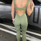 Khaki cut out back ruched push-up jumpsuit
