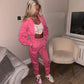 Pink ruched sleeve tracksuit