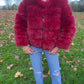Luxury wine faux fur 3/4 sleeve coat