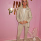 PU Cream Belted Zip Up Biker Jacket
