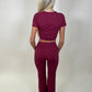 Sculpt burgundy crop top and flared leggings set