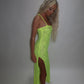 LIMITED EDITION HAND MADE AND DESIGNED IN HOUSE: Neon yellow Split leg dress
