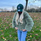 Luxury sage green 3/4 sleeve faux fur coat