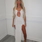 White frill hem split dress