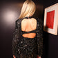 Black sequins with silver sparkle cut out back dress