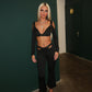 Black buckled top and flared bottoms co-ord