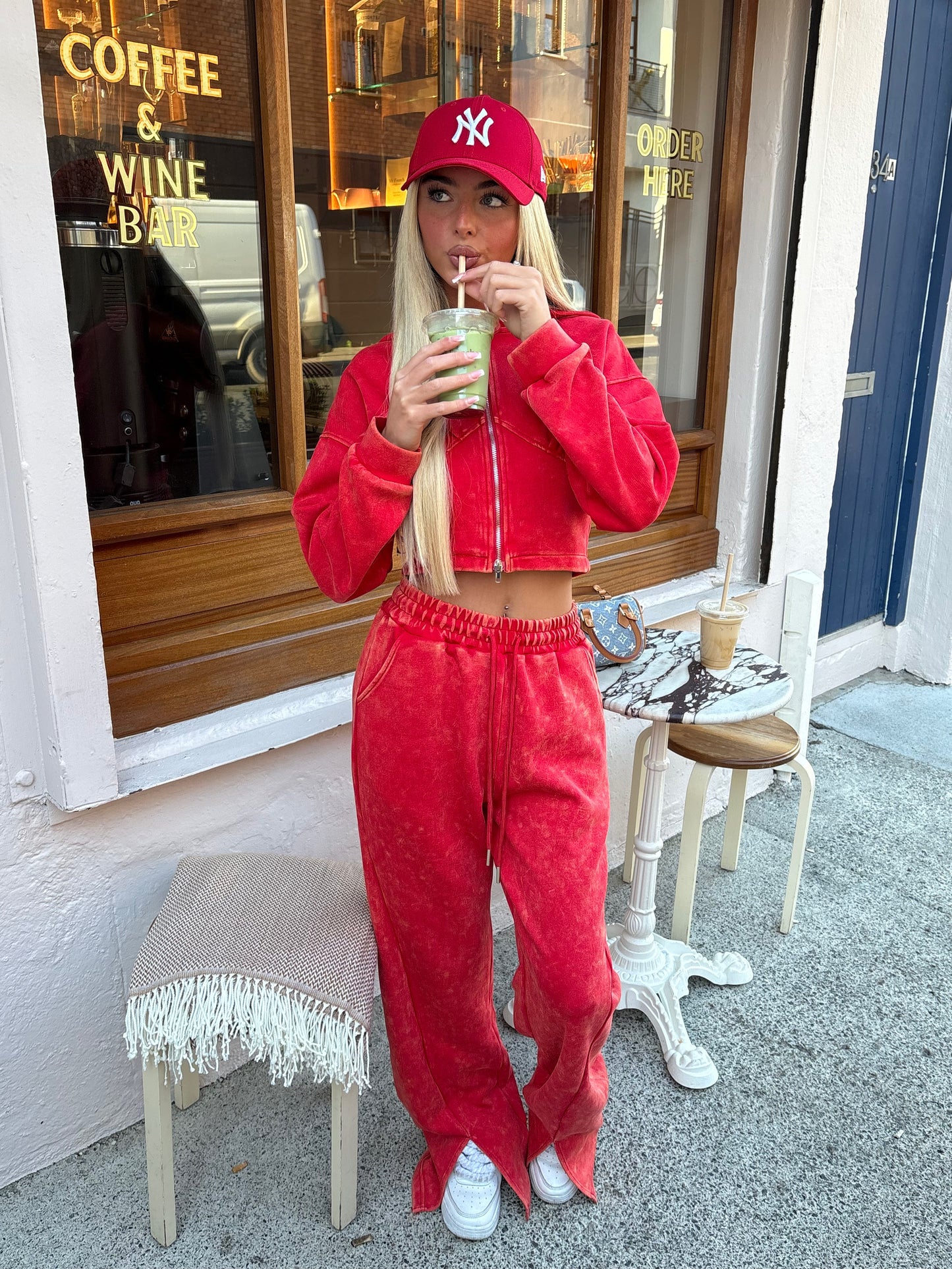 Red Acid wash wide leg tracksuit