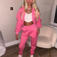 Pink ruched sleeve tracksuit