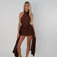 Brown slinky draped dress