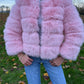 Luxury pink 3/4 sleeve faux fur coat