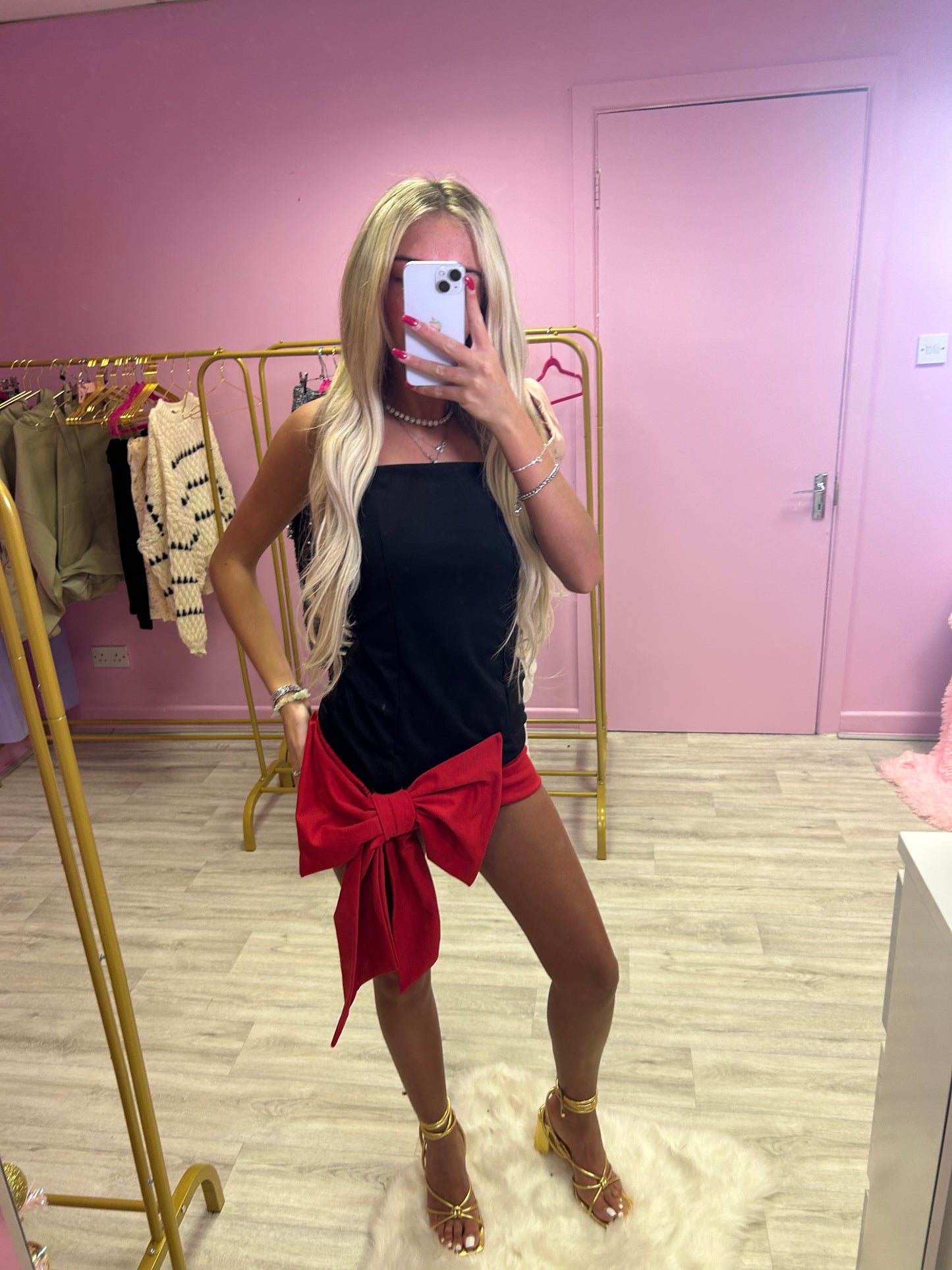 Black and red bow front mini dress