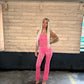Pink lace tie front jumpsuit