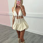 Beige Shirred High Waist Bubble Skirt