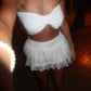 LIMITED EDITION HAND MADE AND DESIGNED IN HOUSE: White shimmer frilly Rara skirt co-ord