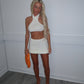 White halter neck knit skirt co ord
