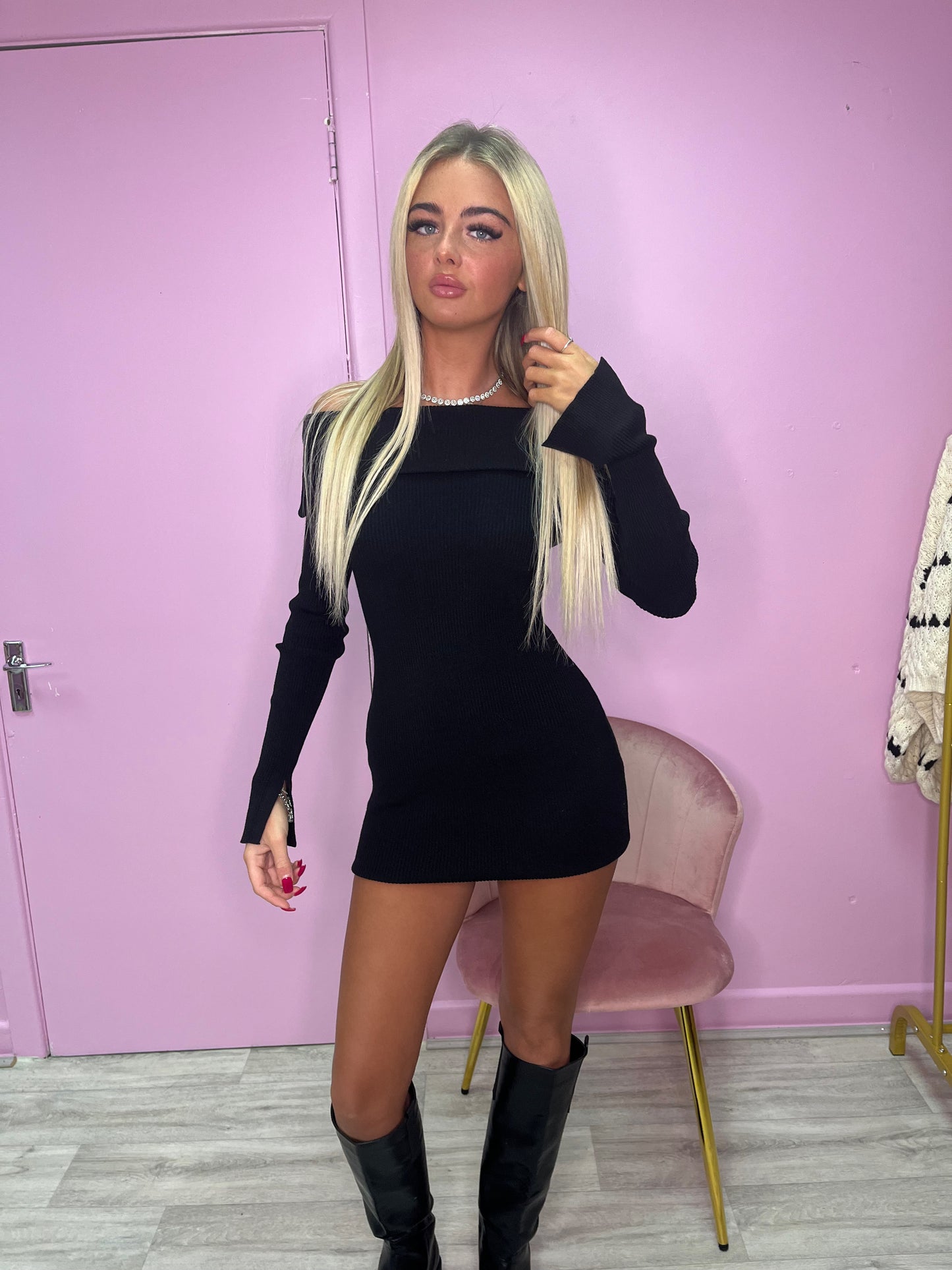 Black Bardot knitted dress