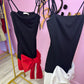 Black and red bow front mini dress