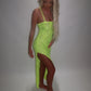 LIMITED EDITION HAND MADE AND DESIGNED IN HOUSE: Neon yellow Split leg dress