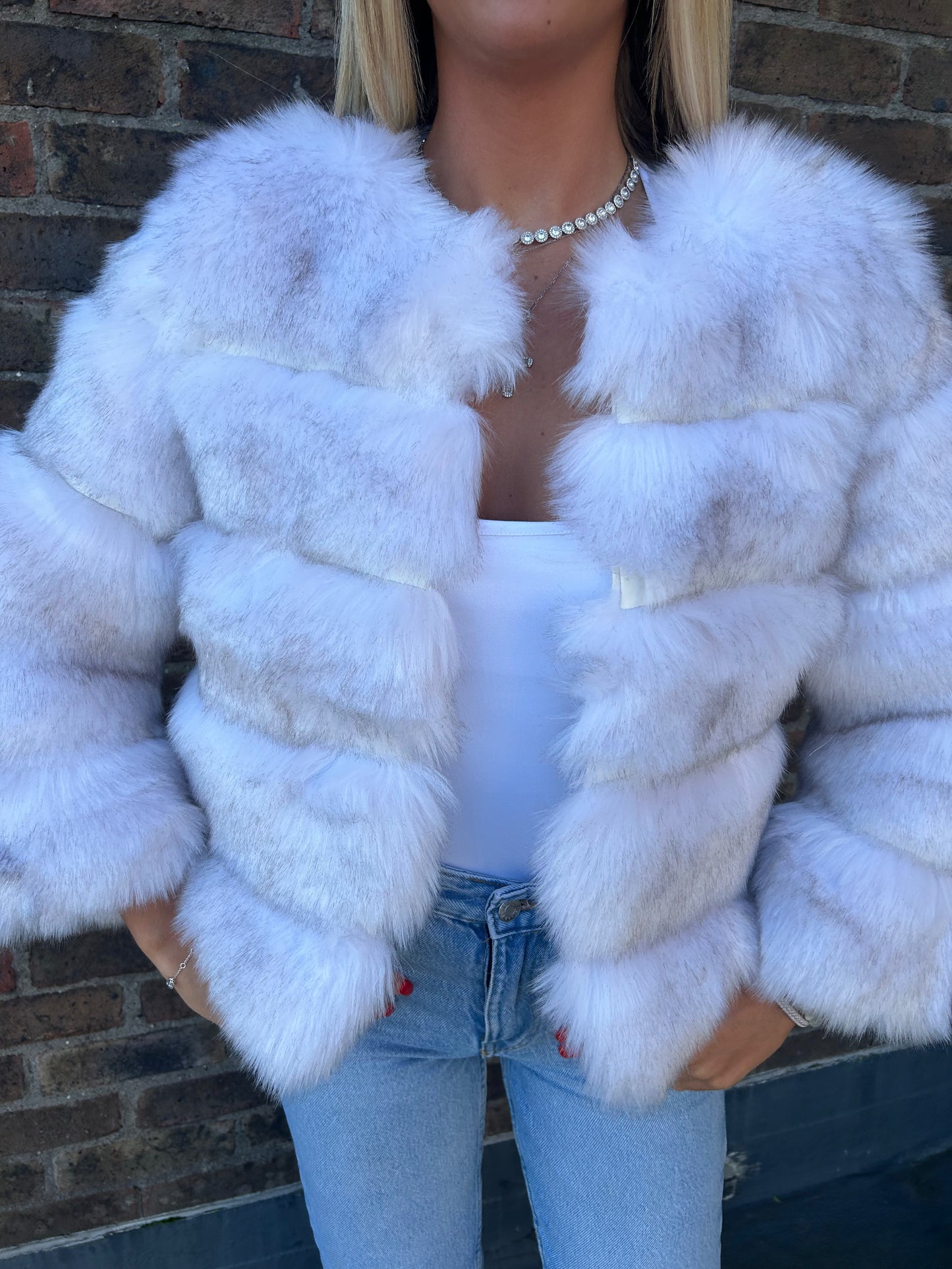 Fox white 3/4 sleeve Faux fur coat