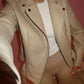 PU Cream Belted Zip Up Biker Jacket