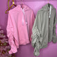 Sage green ruched sleeve ribbon hoodie