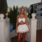 LIMITED EDITION HAND MADE AND DESIGNED IN HOUSE: White shimmer frilly Rara skirt co-ord