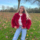 Luxury wine faux fur 3/4 sleeve coat