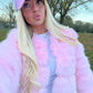 Luxury pink 3/4 sleeve faux fur coat