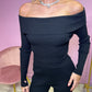 Black Off the shoulder knitted jumper and wide leg trouser set