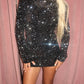 Black sequins with silver sparkle cut out back dress