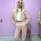 Blush pink ruched sleeve tracksuit