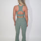 GYM GIRL ERA EXCLUSIVE Sage green sculpt V waist flared bottoms