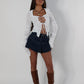 White lace up long sleeve top