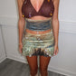 Beaded crochet top and slinky skirt set