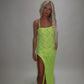 LIMITED EDITION HAND MADE AND DESIGNED IN HOUSE: Neon yellow Split leg dress