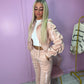 Blush pink ruched sleeve tracksuit