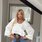 White Cropped Ruffle Blouse