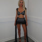 Black mesh drape skirt set
