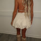 Beige Shirred High Waist Bubble Skirt
