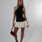 Black and beige puff high neck dress