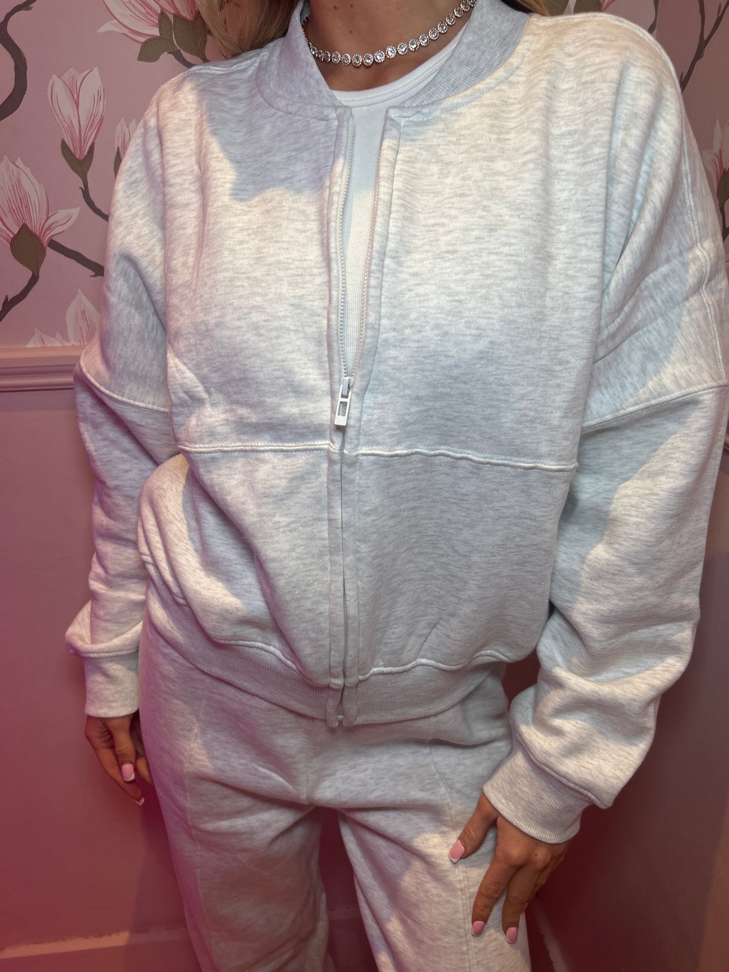 Grey plush wide leg tracksuit