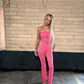 Pink lace tie front jumpsuit