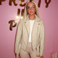 PU Cream Belted Zip Up Biker Jacket