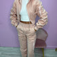 Blush pink ruched sleeve tracksuit