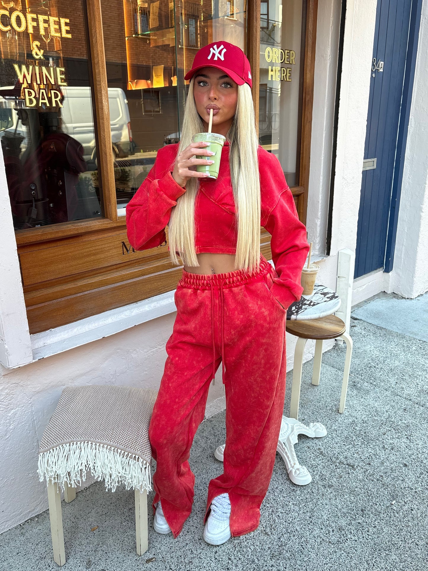Red Acid wash wide leg tracksuit