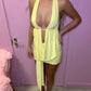 Yellow Slinky Halter Neck Top & Skirt Co-ord With Tie Knot Drape Detail