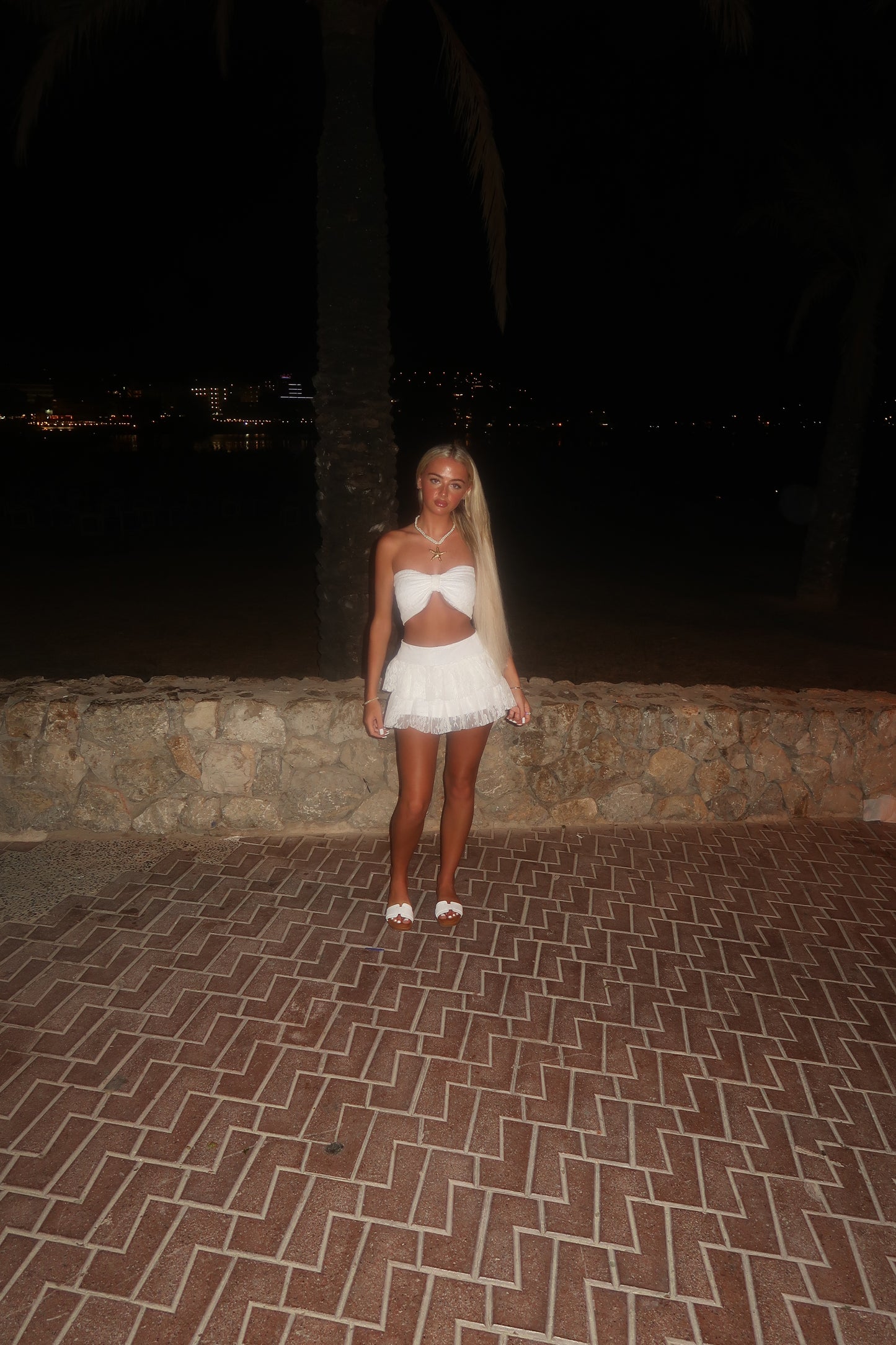 LIMITED EDITION HAND MADE AND DESIGNED IN HOUSE: White shimmer frilly Rara skirt co-ord