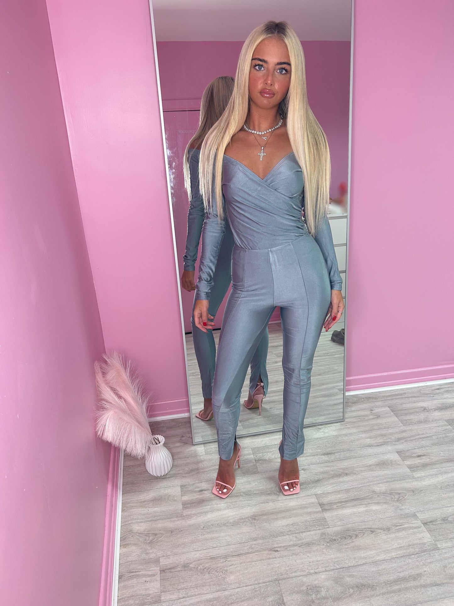 Galactic Grey slinky top and bottoms set