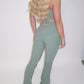 GYM GIRL ERA EXCLUSIVE Sage green sculpt V waist flared bottoms