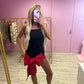 Black and red bow front mini dress
